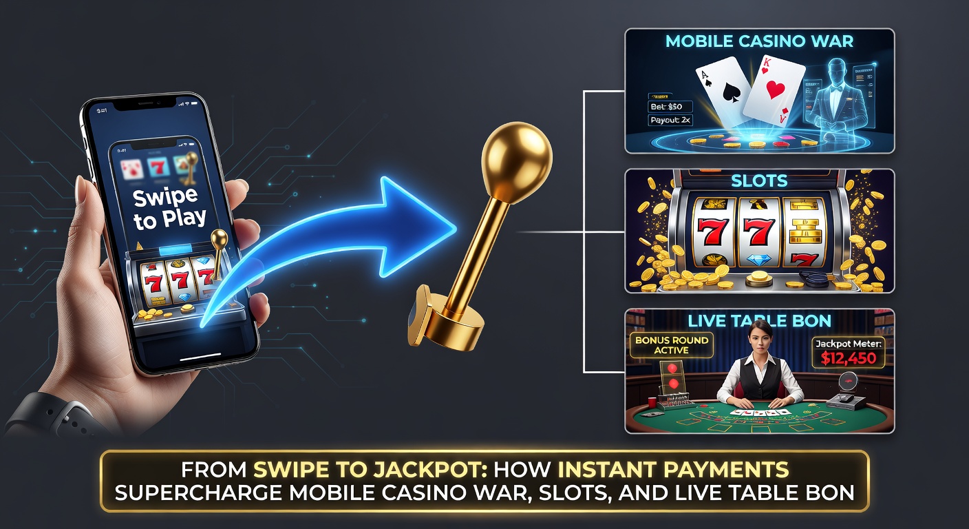 Dynamische slots-schermen op mobiel met jackpot-meters en betalingsknoppen, illustrerend de snelheid van instant transacties