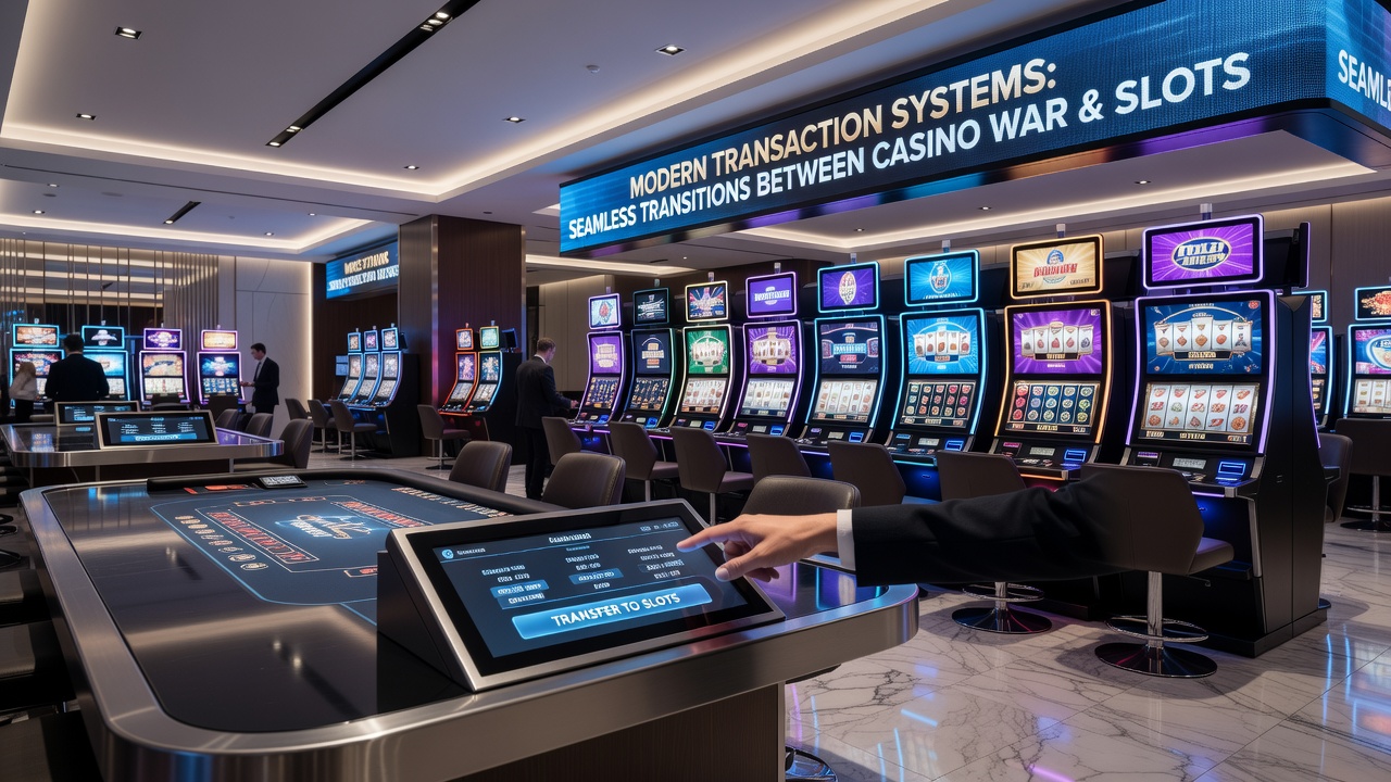 Gebruiker die op een smartphone wisselt tussen Casino War en slotspel met zichtbare betalingsbevestiging
