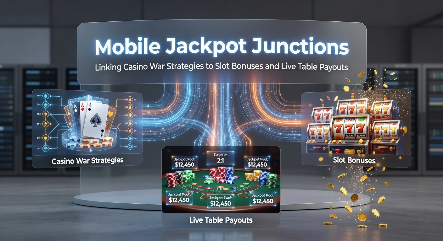 Schermafbeelding van een mobiel casino met Casino War, slots en live tafels die jackpotten verbinden