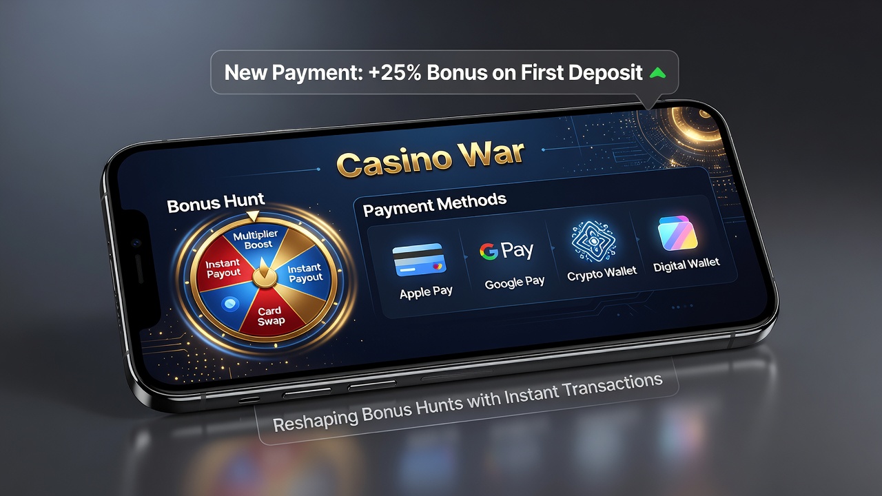 Mobiele Casino War sessies met verschillende betaalopties en bonusactivatie