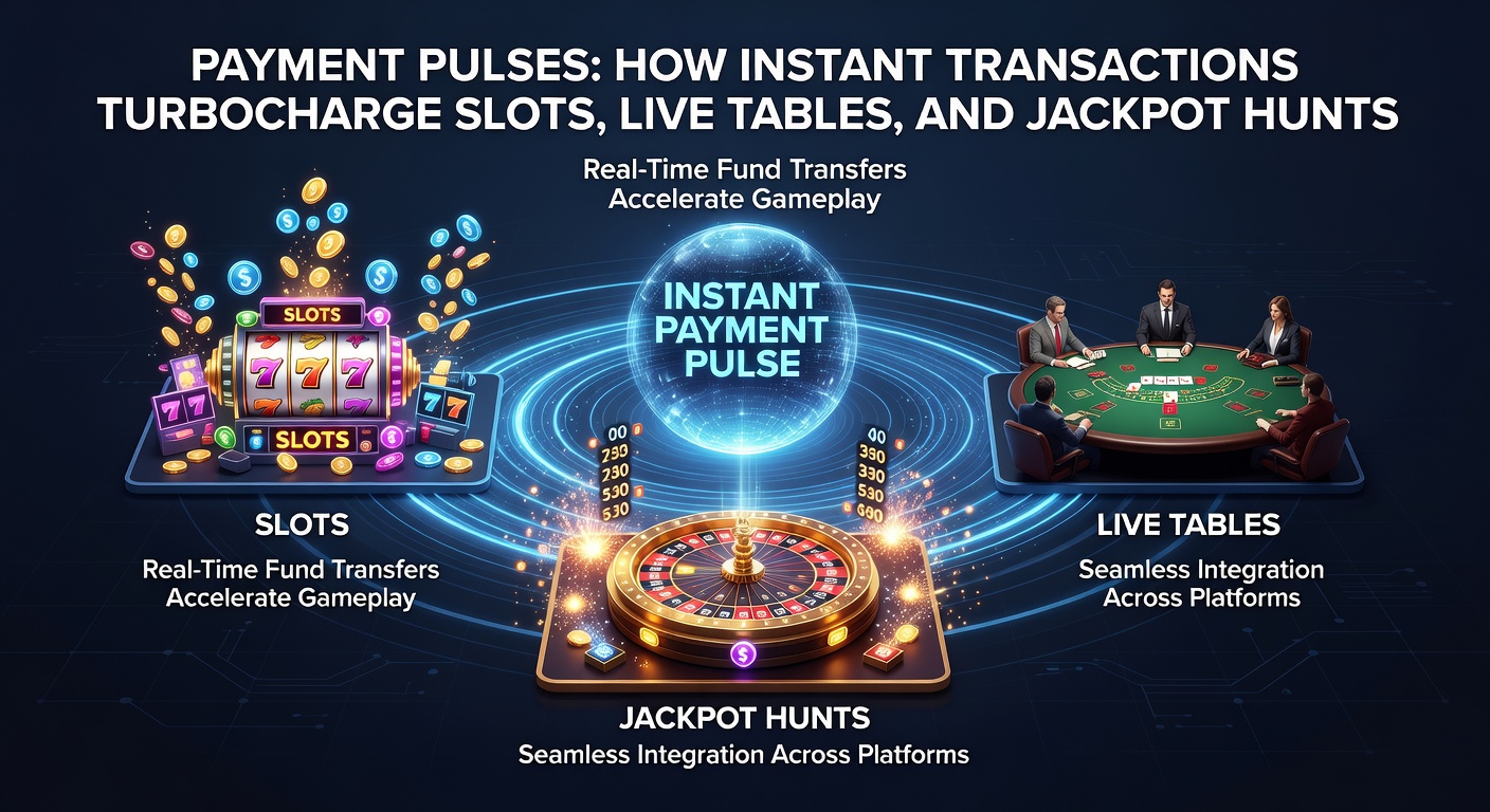 Visualisatie van een slotmachine met pulserende betalingsiconen en een live tafel op de achtergrond, symboliserend turbocharged gaming