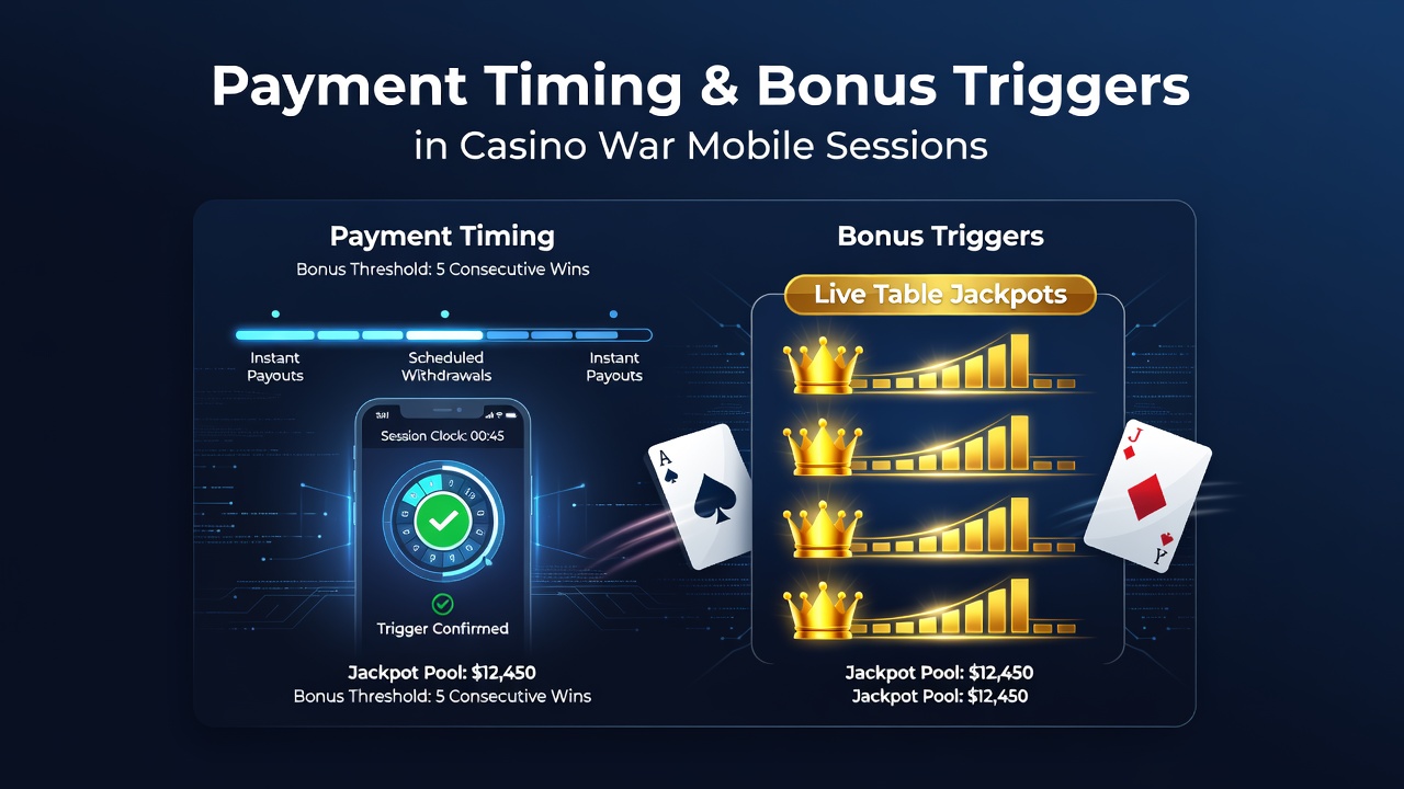 Mobiele Casino War interface met betalingsopties en jackpot indicatoren