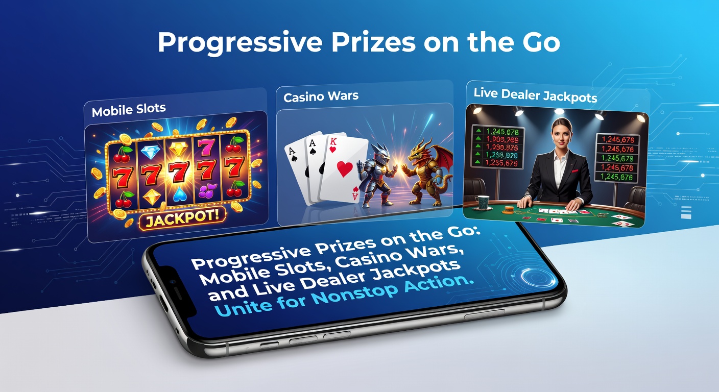 Speler geniet van mobiele slots met progressieve jackpot, terwijl live dealer en casino wars in de achtergrond zichtbaar zijn voor dynamische gokactie