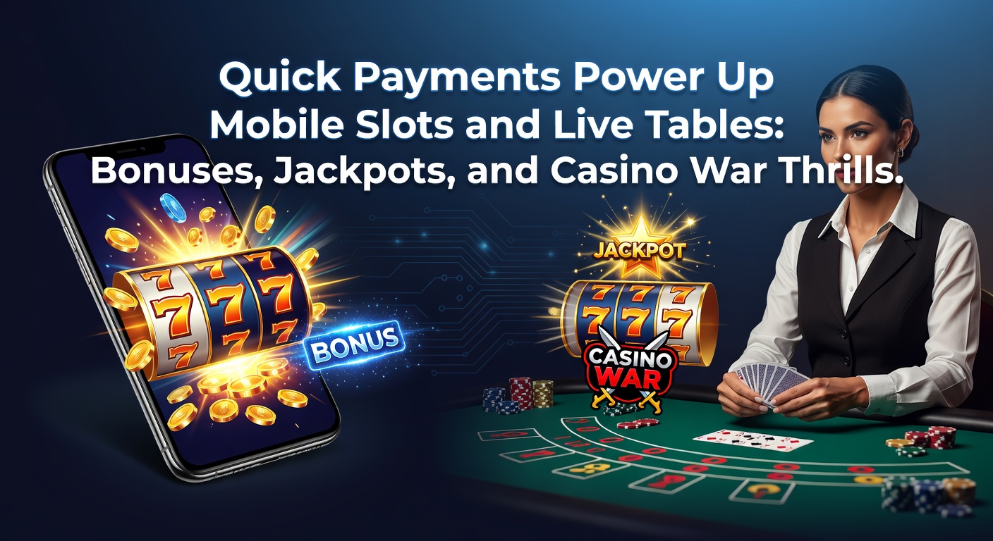 Mobiele slots met snelle betalingen en jackpot symbolen op een smartphone scherm, omringd door live dealer tafels en bonussen