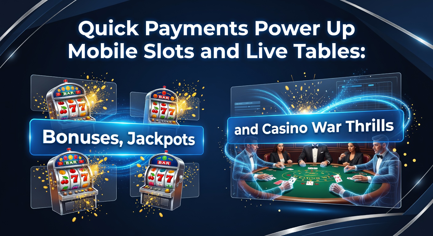 Live casino tafel met dealer en spelerskaarten in Casino War, naast mobiele telefoon met jackpot teller en bonus icoontjes
