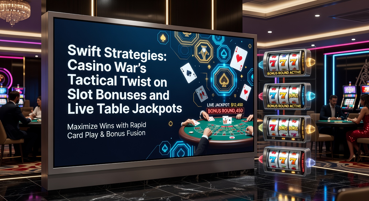 Speler aan een Casino War tafel met kaarten en fiches, symboliserend snelle beslissingen en jackpots