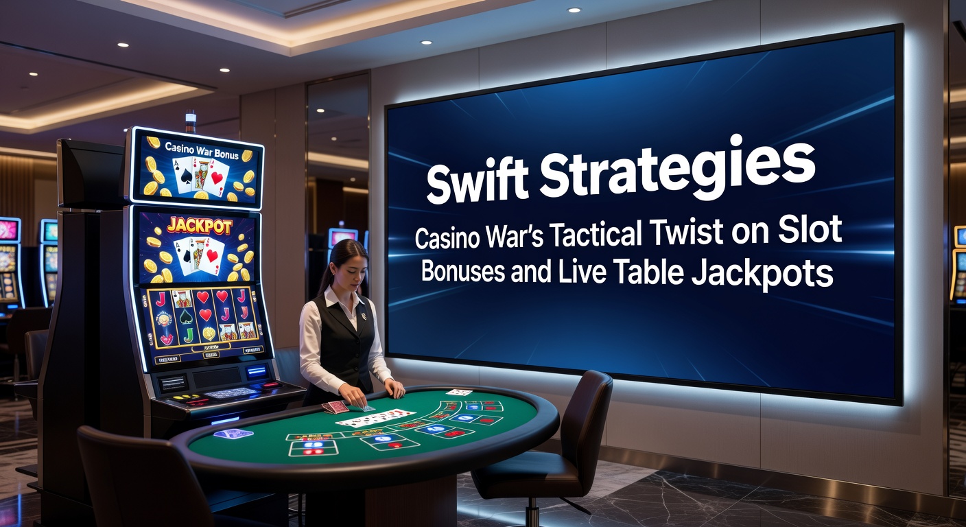 Dynamische weergave van een live Casino War jackpot met slotbonussen en euforische winnaars